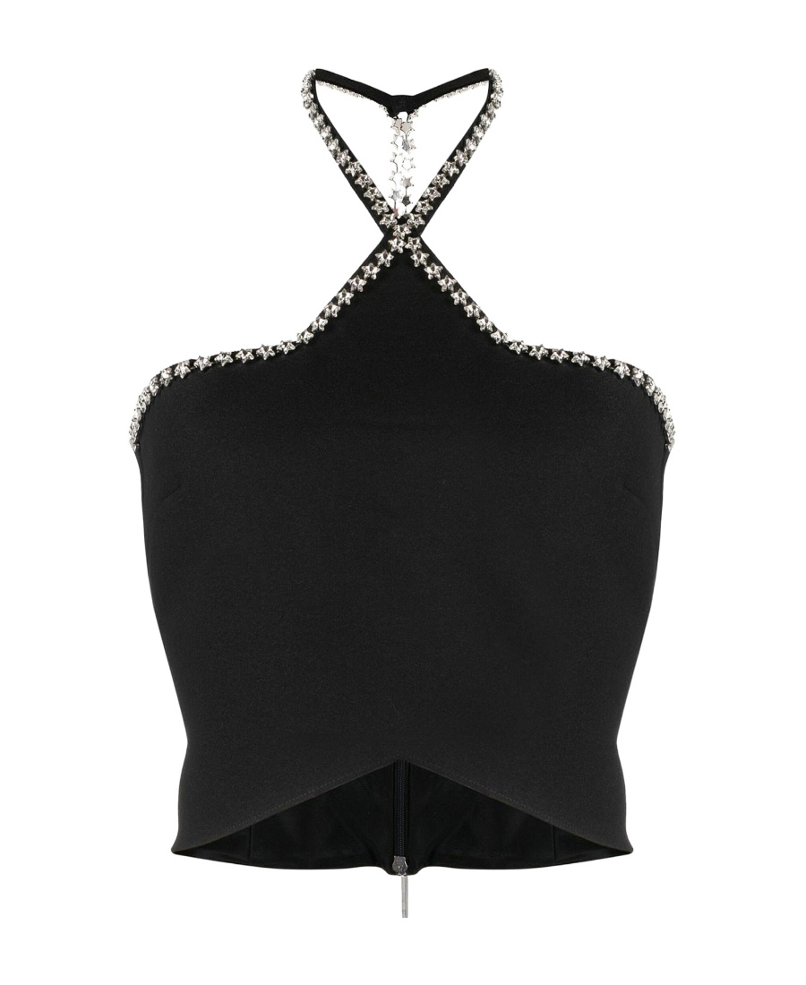 Msgm Crystal-embellished Halterneck Top In Black
