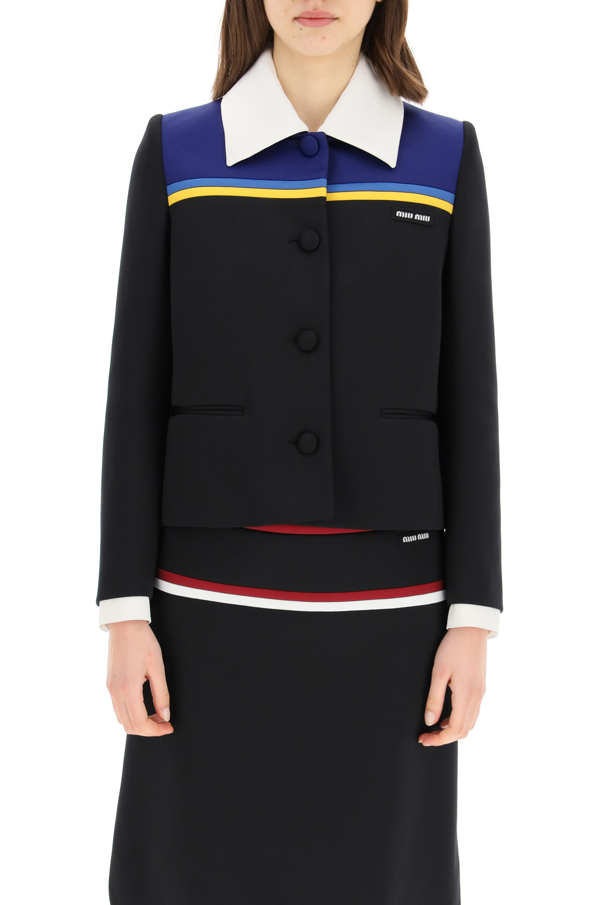 Miu Miu Contrasting-collar Panelled Blazer In Black