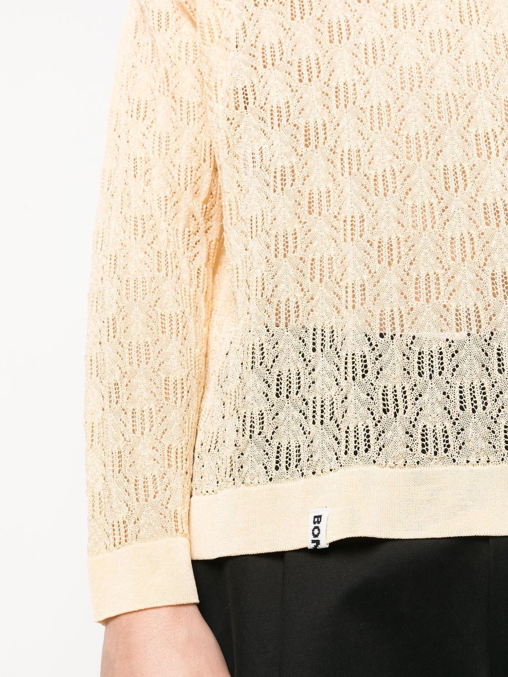 Bonsai White Oversized Open Knit Polo In White