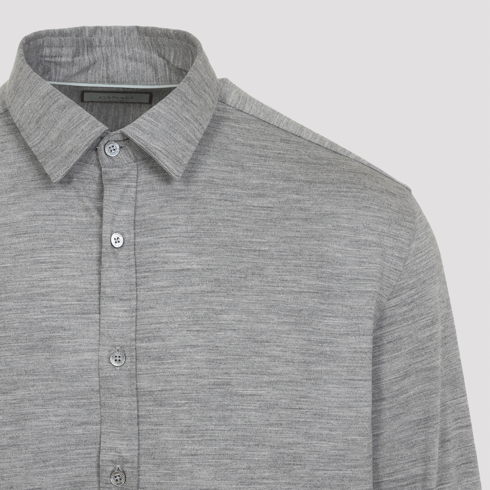 Canali Classic Long-sleeve Wool Shirt With Button-down Front In Gray