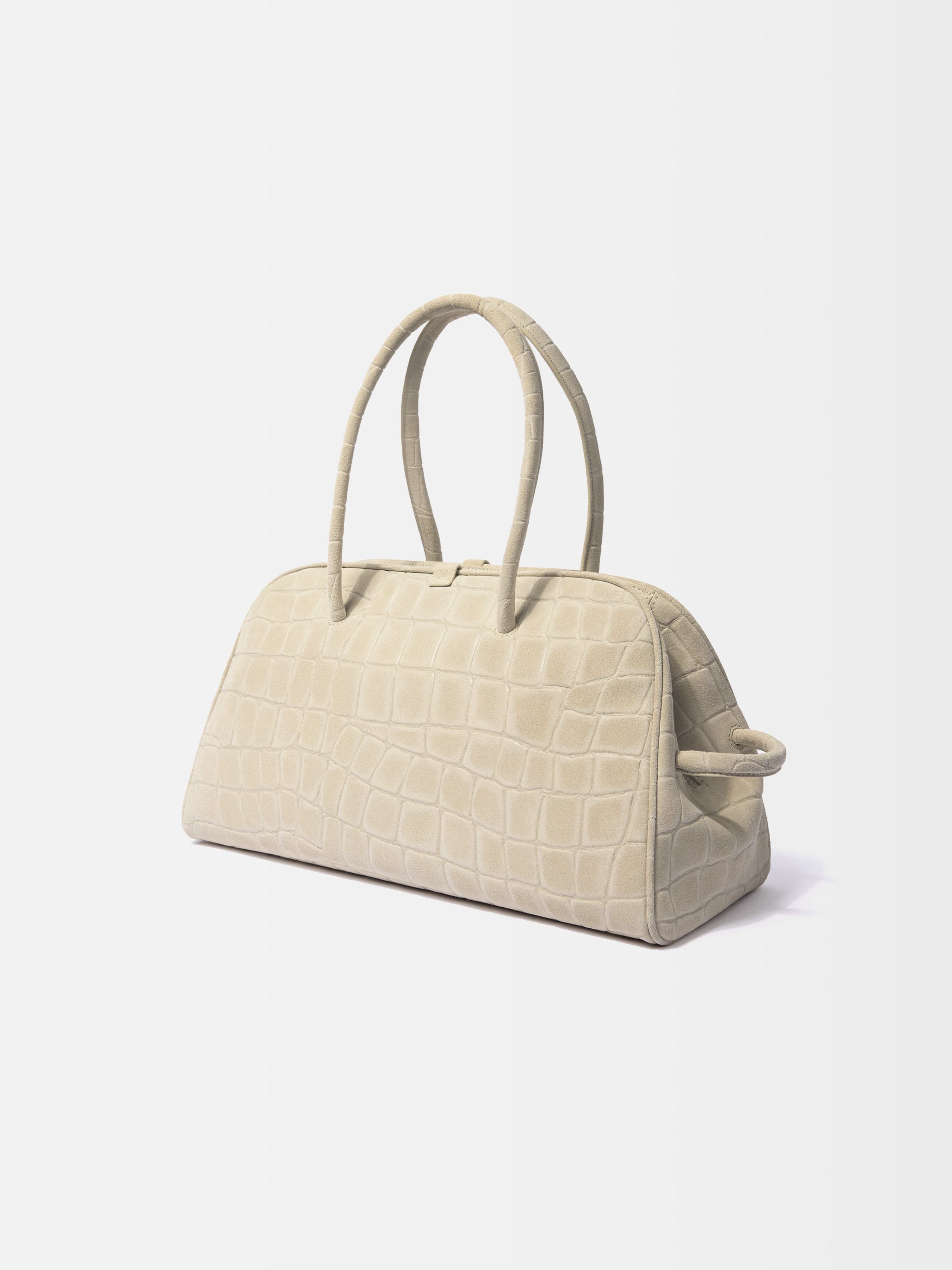 Jacquemus Croc-embossed Leather Shoulder Bag With Knotted Handle In White