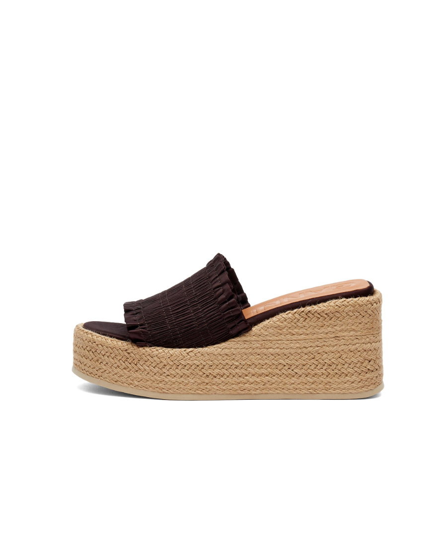 Ganni Brown Smock Espadrille Wedge Sandals In Green