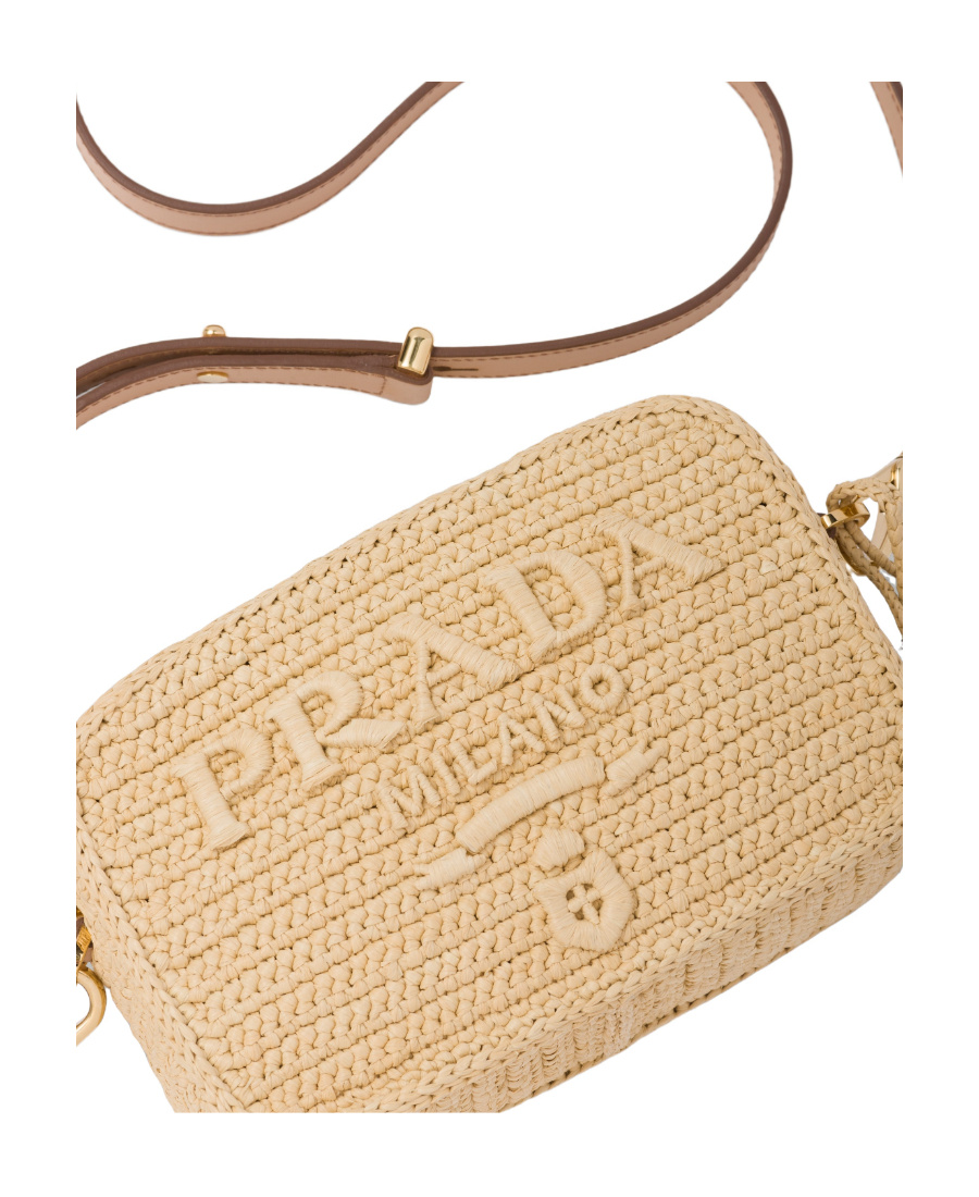 Prada Raffia Shoulder Bag In Nude