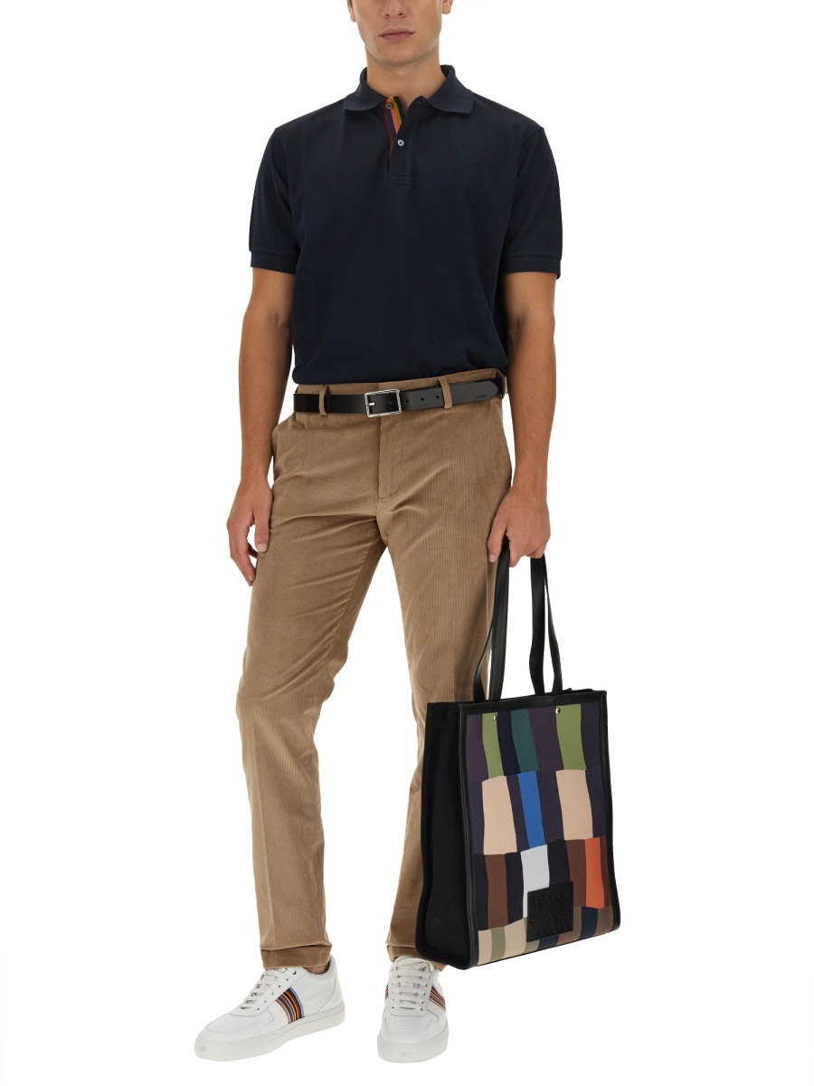 Shop Paul Smith Artist Stripe Placket Polo Shirt In Black