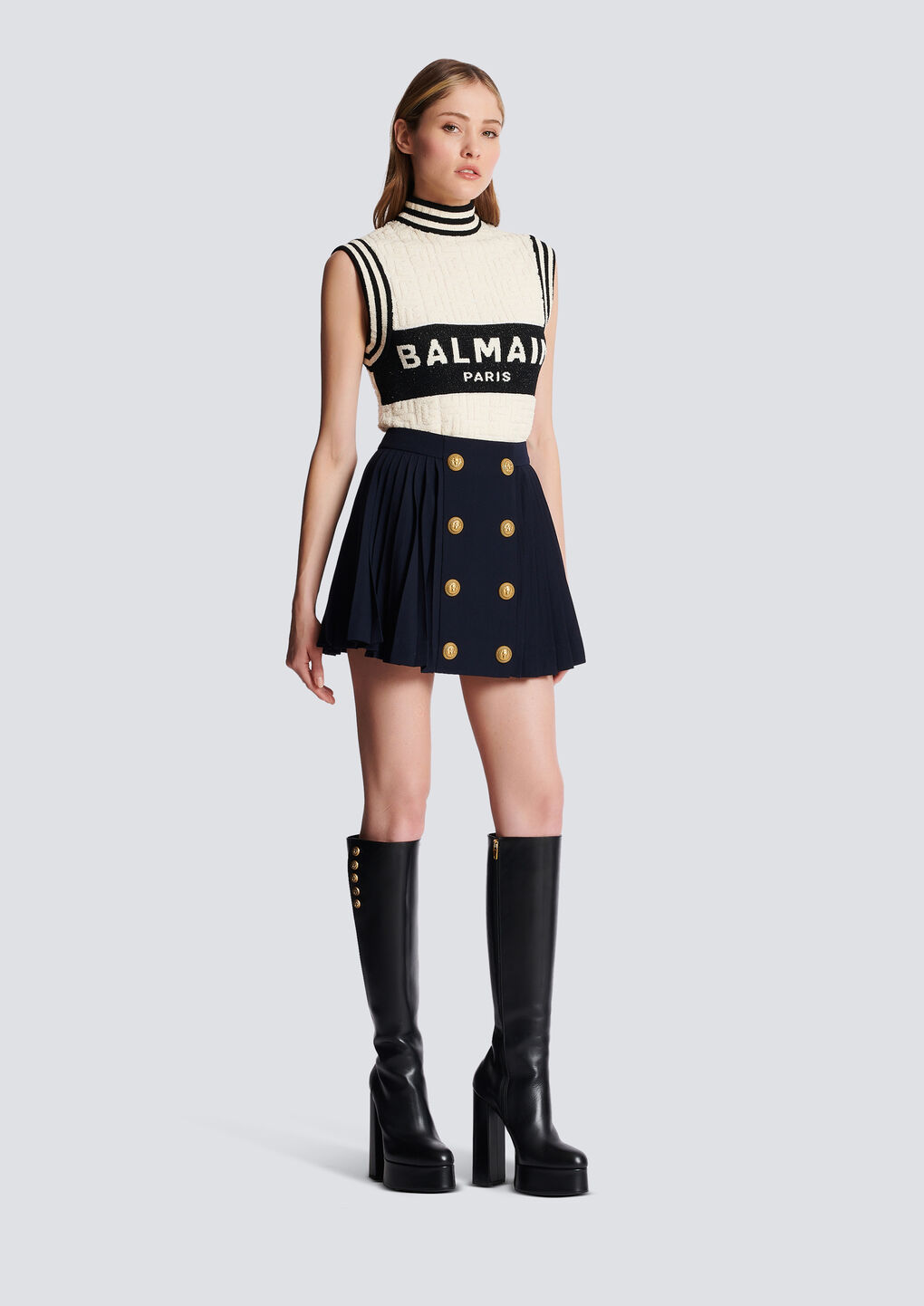 Balmain Button-detail Pleated Miniskirt In Black