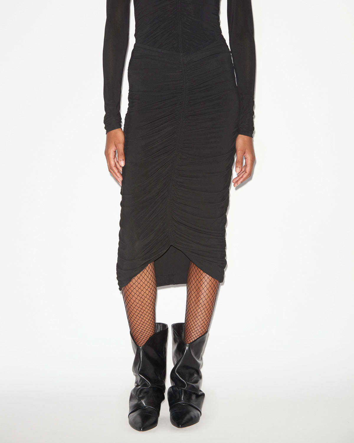 Isabel Marant High-waisted Ruched Midi Skirt In Black