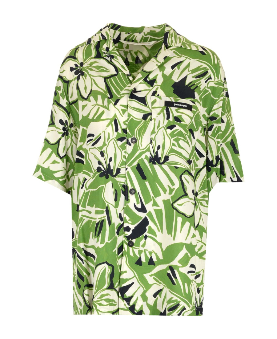 Palm Angels Hibiscus-print Short-sleeve Shirt In Green
