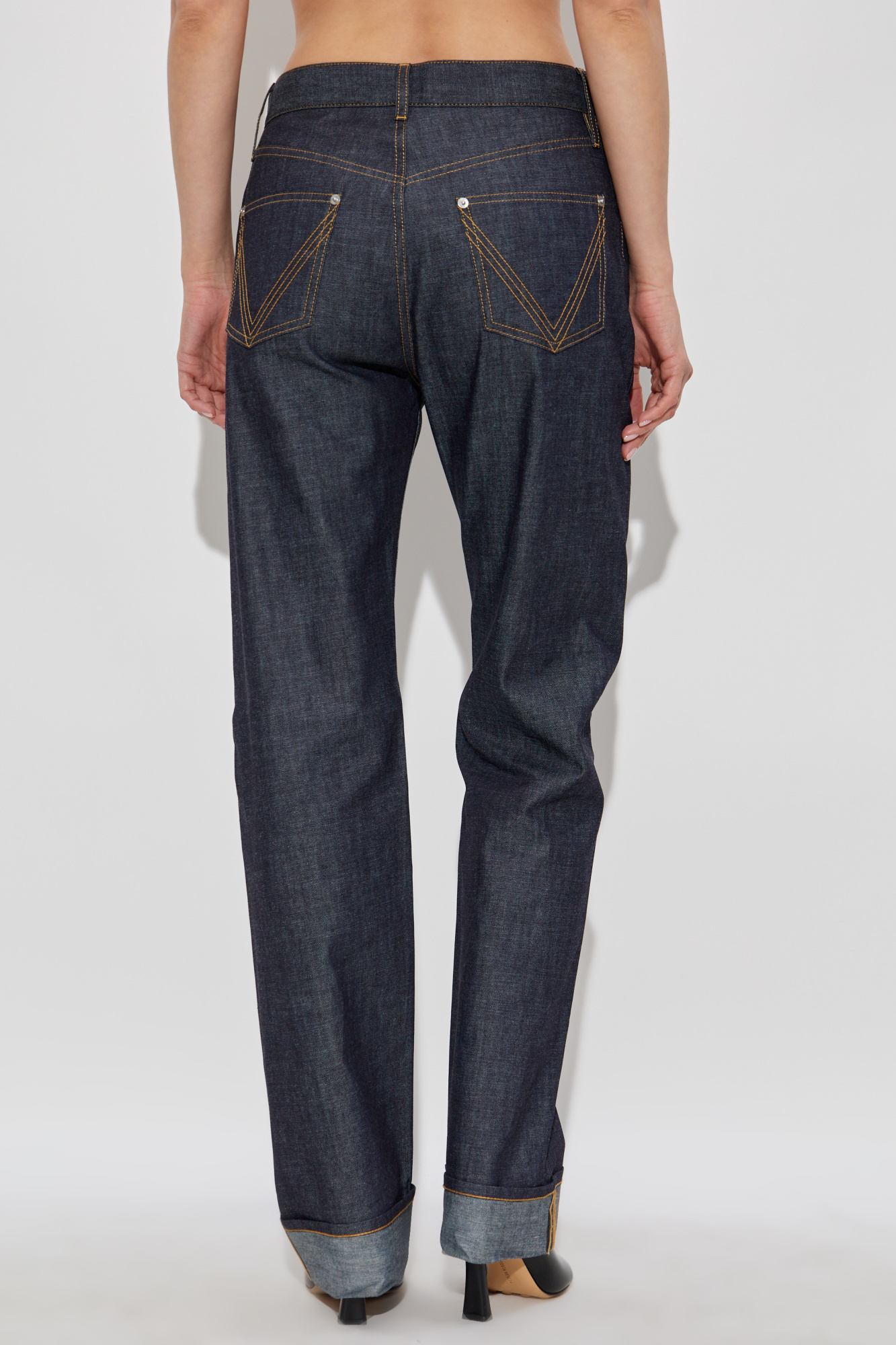 Bottega Veneta Womens Indigo Folded-cuffs Straight-leg Denim Jeans