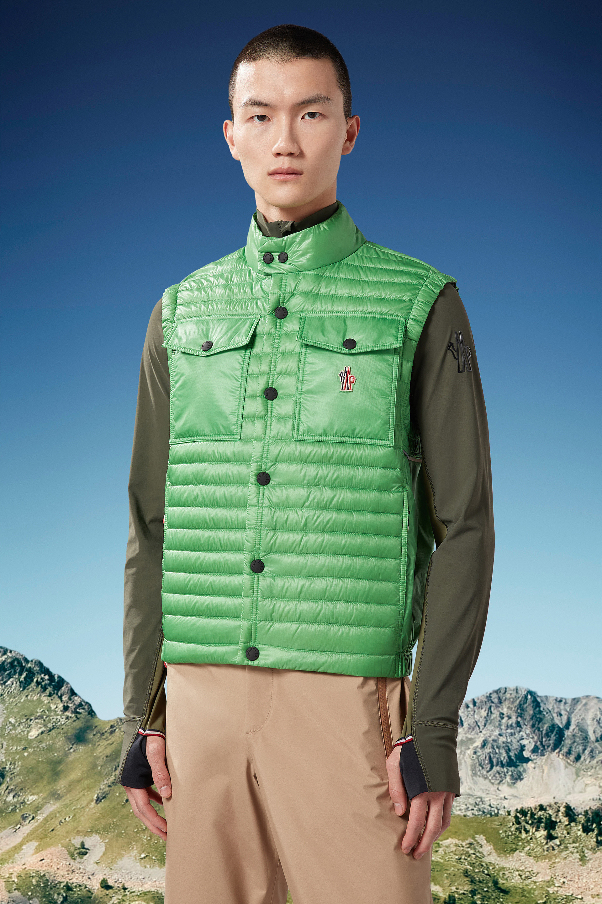 Moncler Recycle Patch Padded Vest In Green