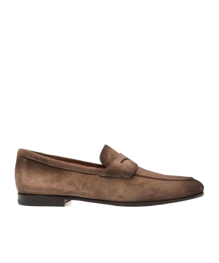Santoni Suede Carlos Penny Loafers In Brown