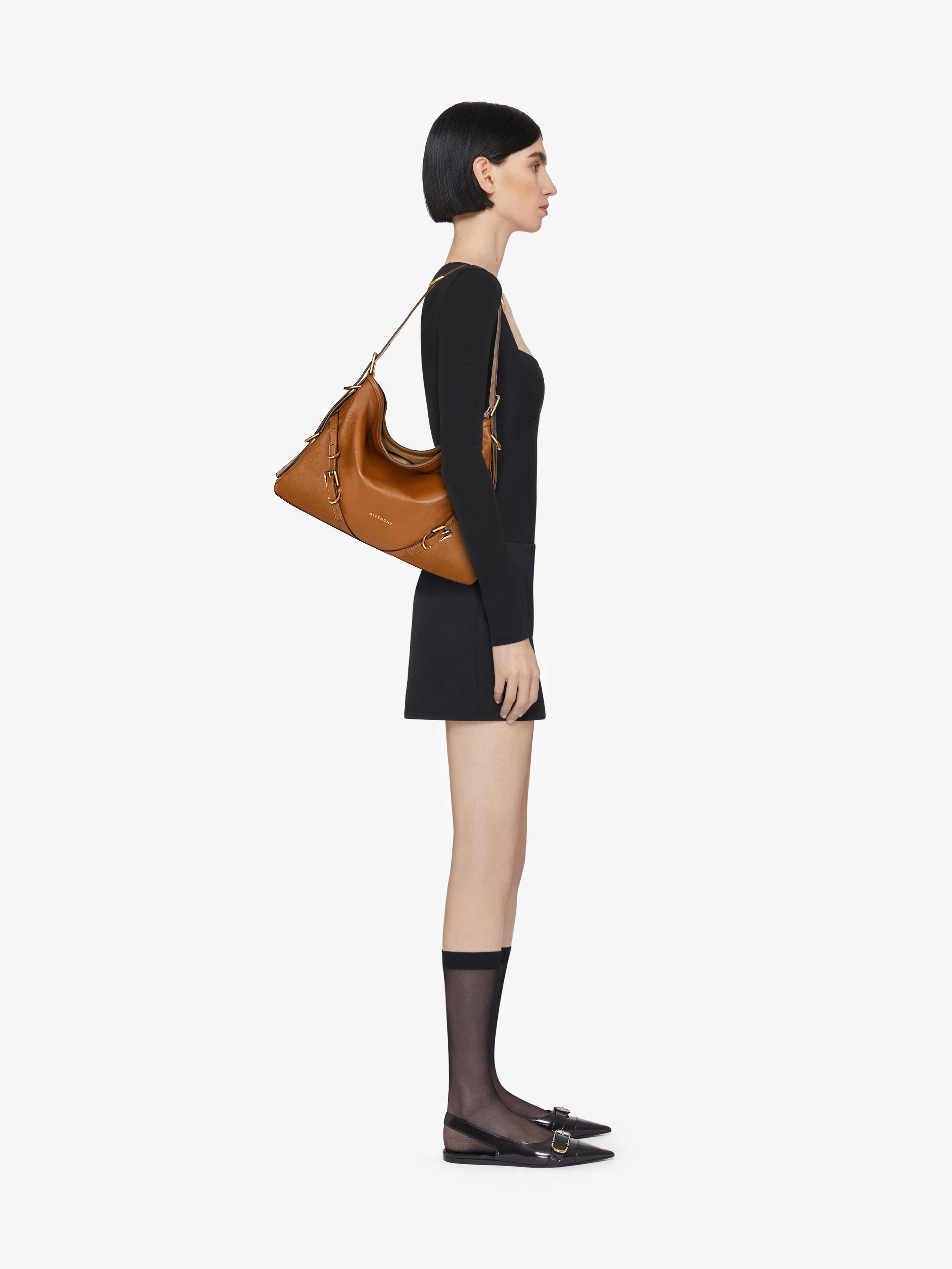 Givenchy Voyou Medium Shoulder Bag In Shiny Tumbled Leather In Brown