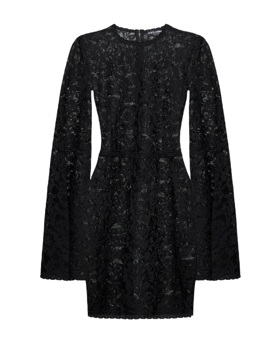 Dolce & Gabbana Lace Bell-sleeve Mini Dress In Black