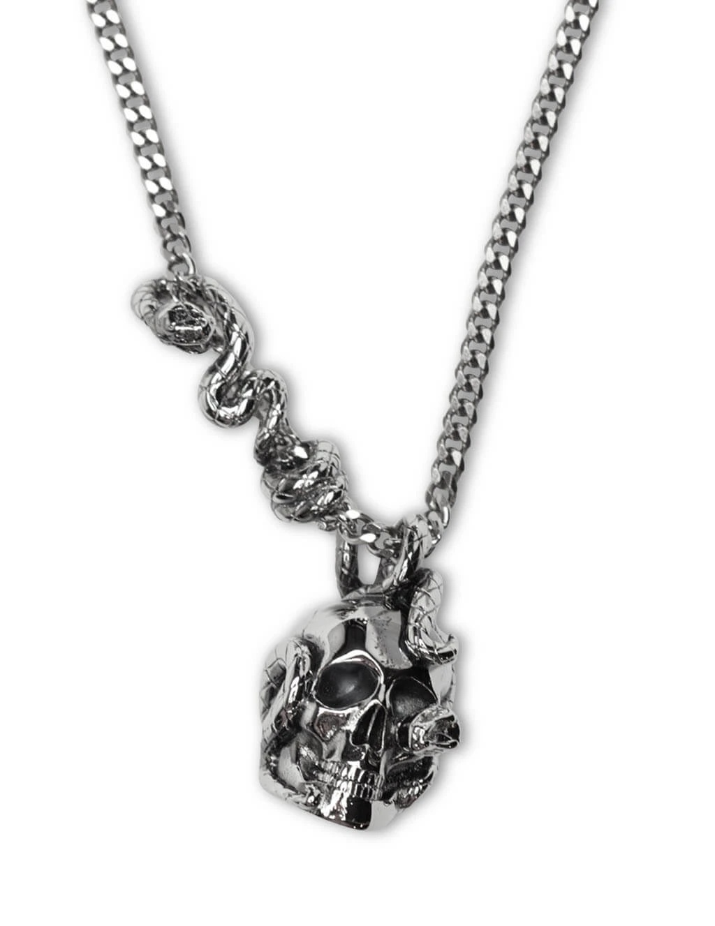Alexander Mcqueen Skull And Snake Pendant Necklace In Gray