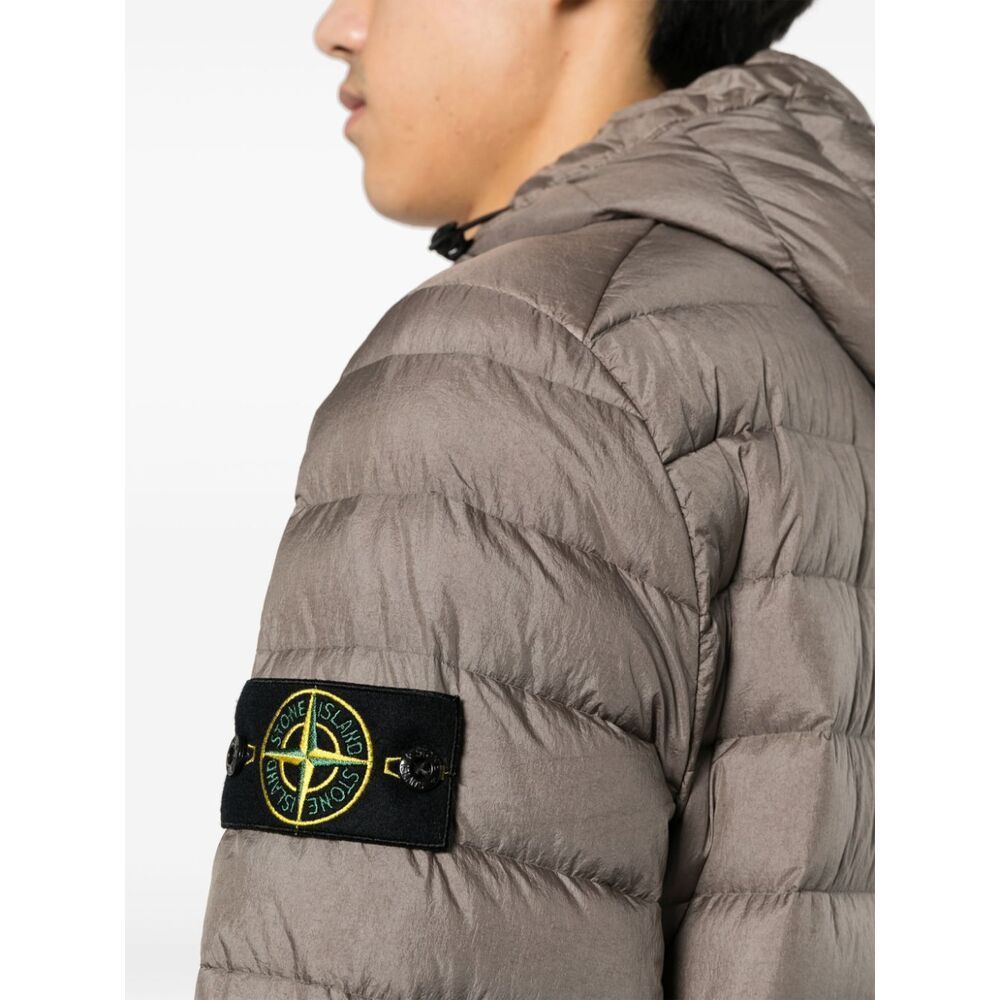 Stone Island Compass-patch Hooded Padded Jacket In Gray