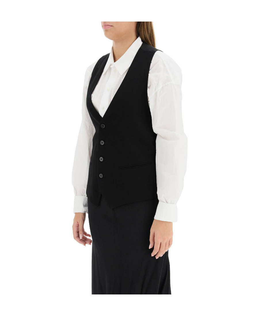 Ann Demeulemeester Sleeveless Waistcoat With V-neckline And Lace Detailing In Black