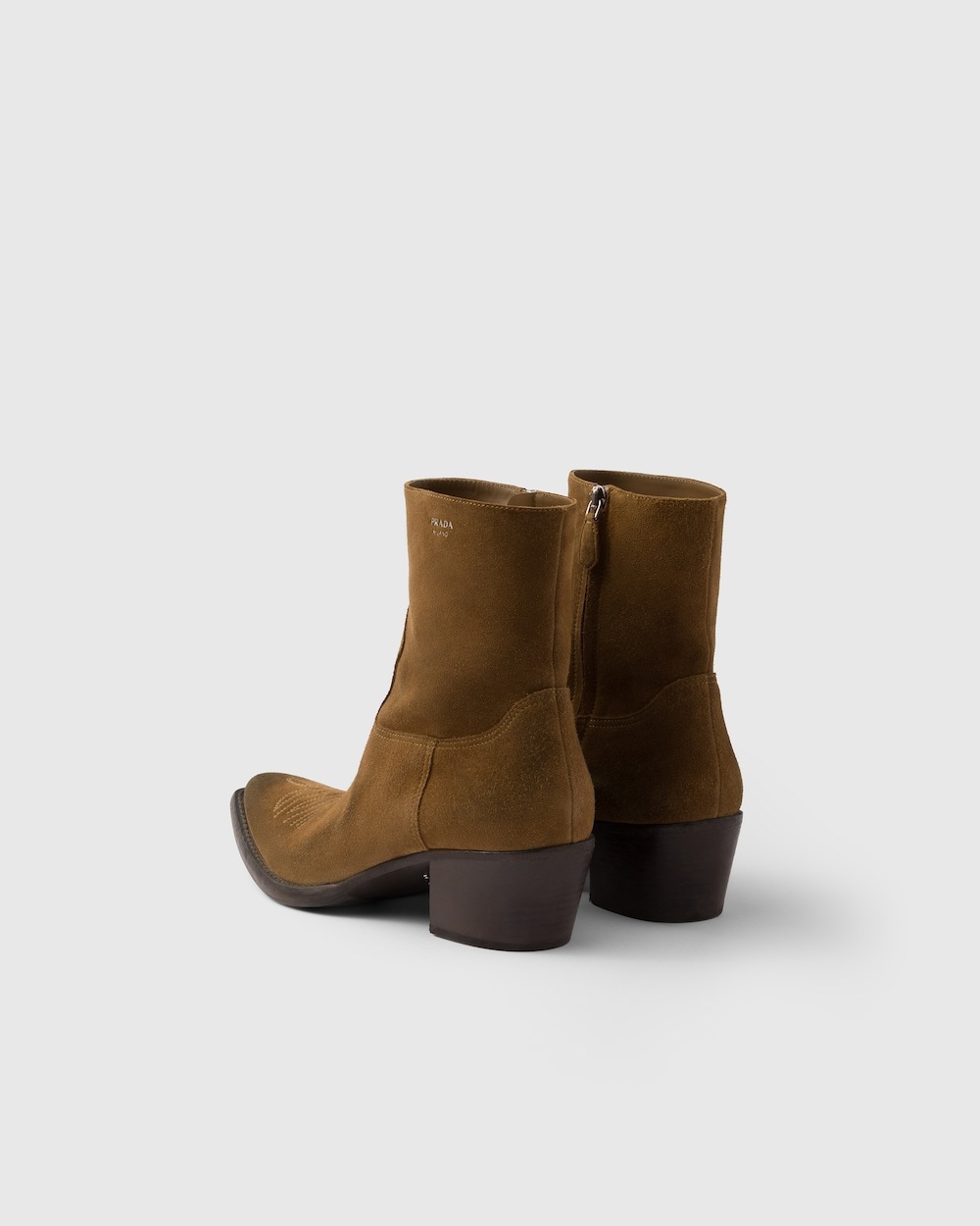 Prada Suede Heeled Western Ankle Boots 55