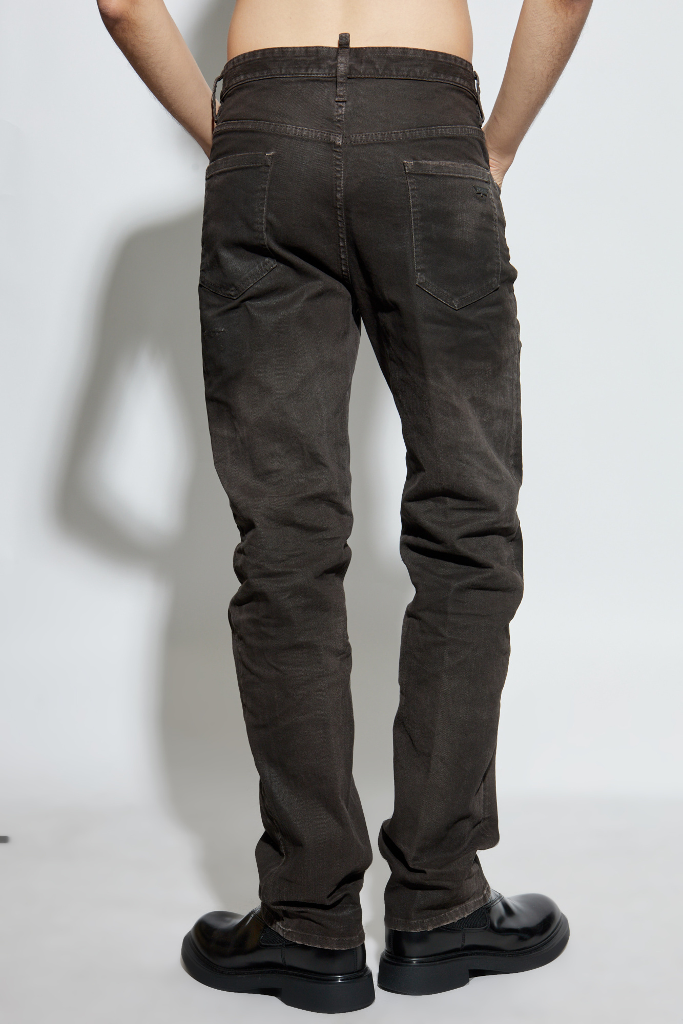 Dsquared2 Bull Leatherette Faded-patchwork Jeans In Gray
