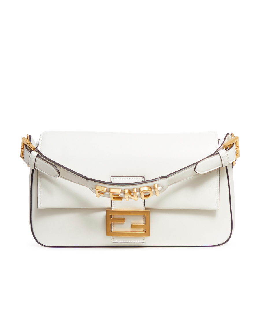 Fendi Baguette Leather Shoulder Bag In White
