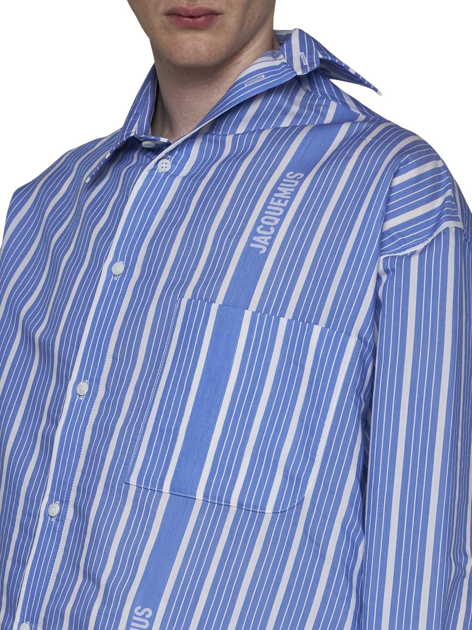 Jacquemus Light-blue Striped La Chemise Cuadro In Silk Blend Man In Blue