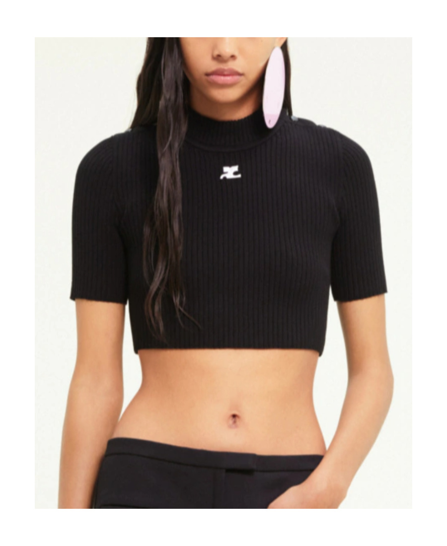 Courrèges Reedition Logo-patch Knitted Top In Black