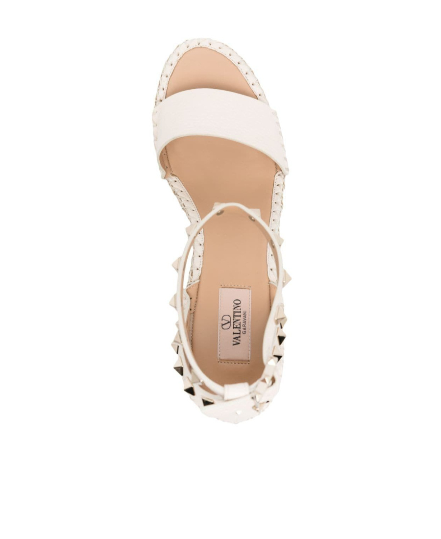 Valentino Rockstud Double T. 15/105 Wedge Espadrilles In White