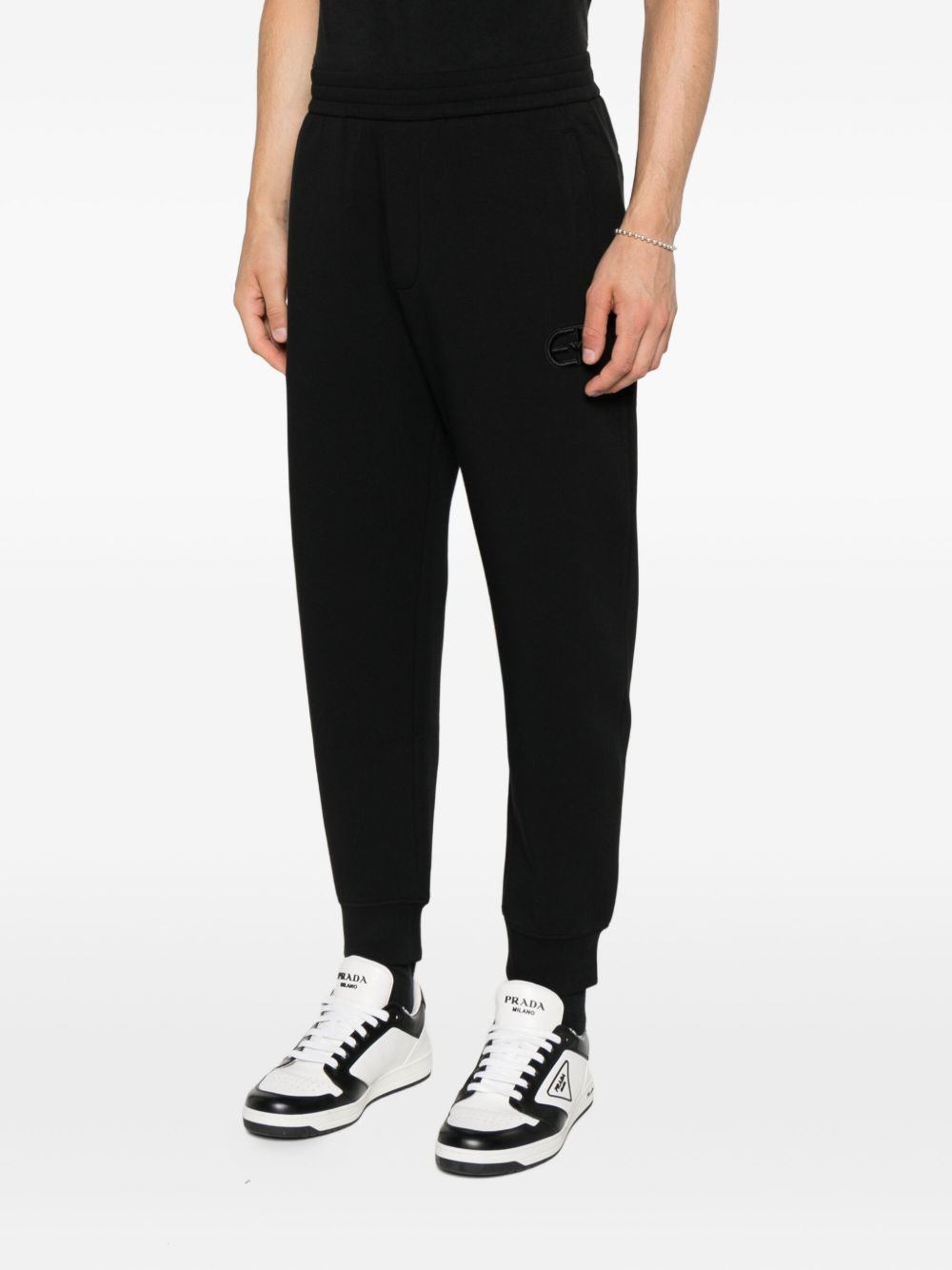 Emporio Armani Elastic Waistband Cotton Blend Sweatpants In Black
