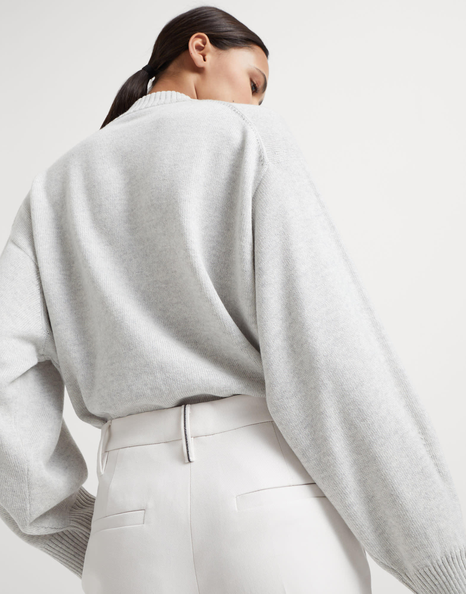 Brunello Cucinelli Monili-embellished Straight Leg Trousers In White