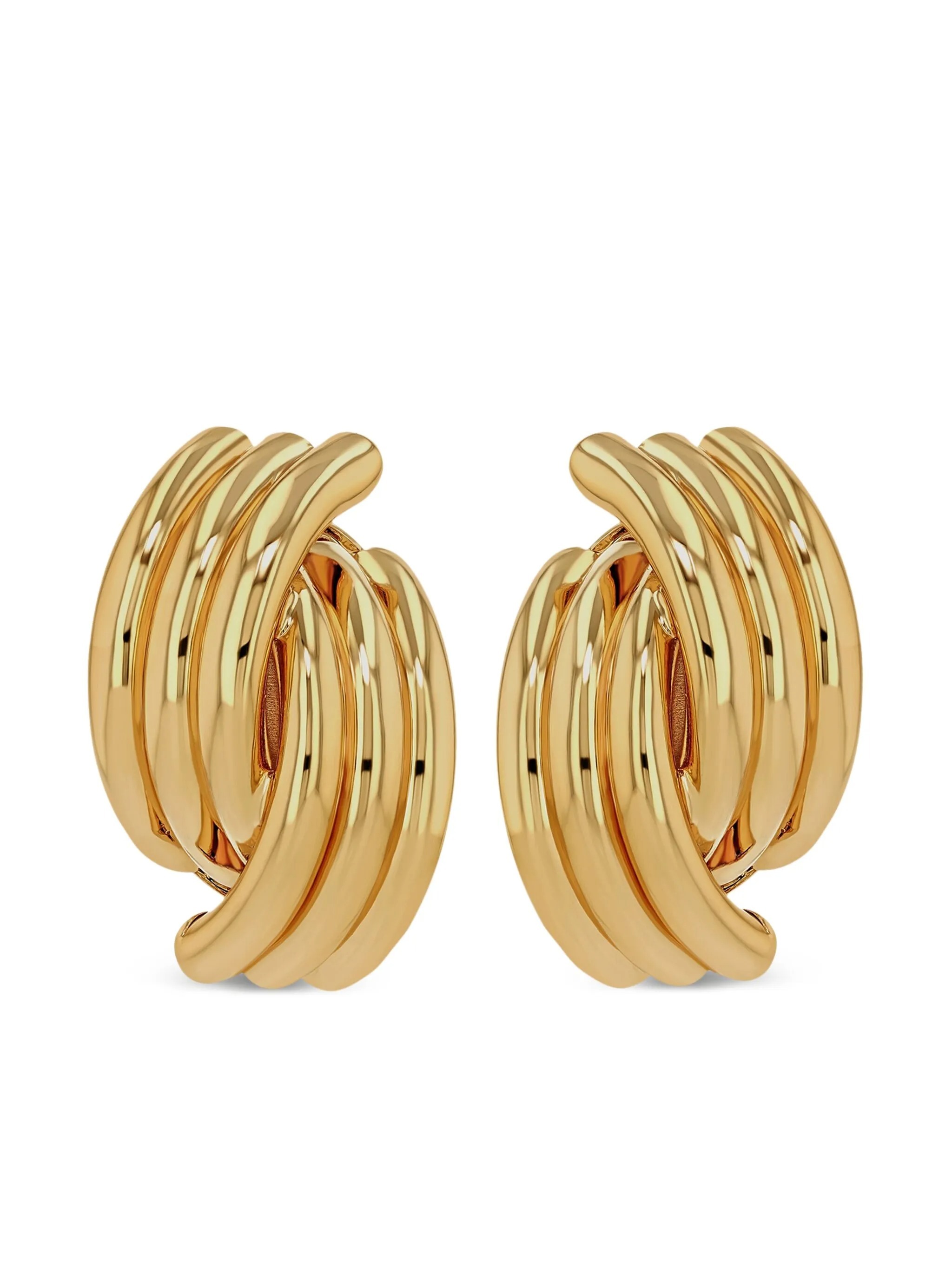 Shop Anine Bing Crossover Ribbed Earrings In Yellow