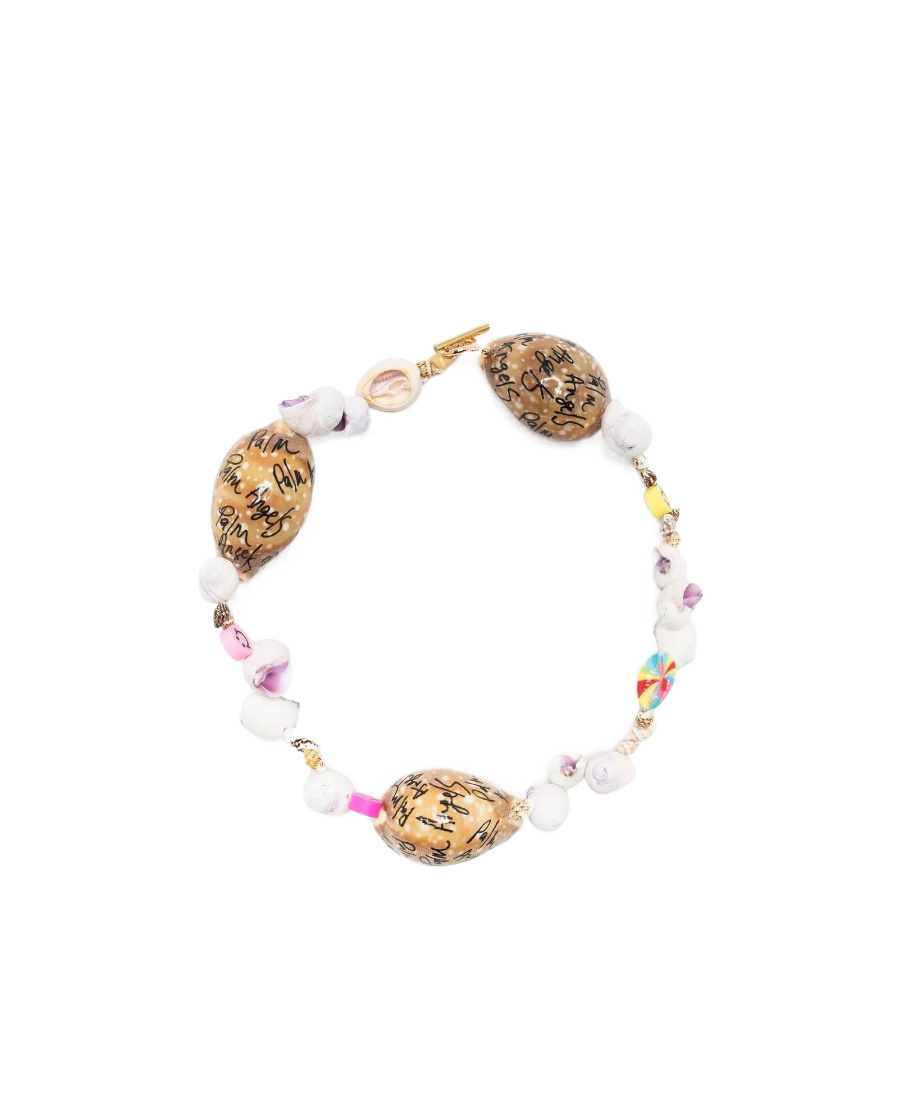 Palm Angels Logo-print Shell Necklace In Yellow