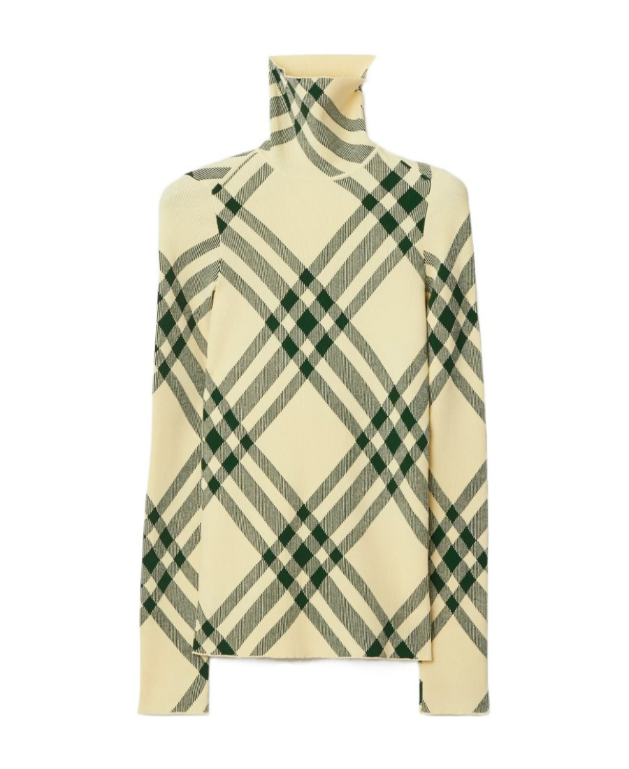 Burberry Check-pattern High-neck Jumper In Nude