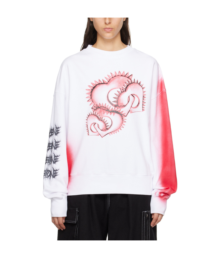 We11 Done Round Neck Printed Pattern Sweater In White