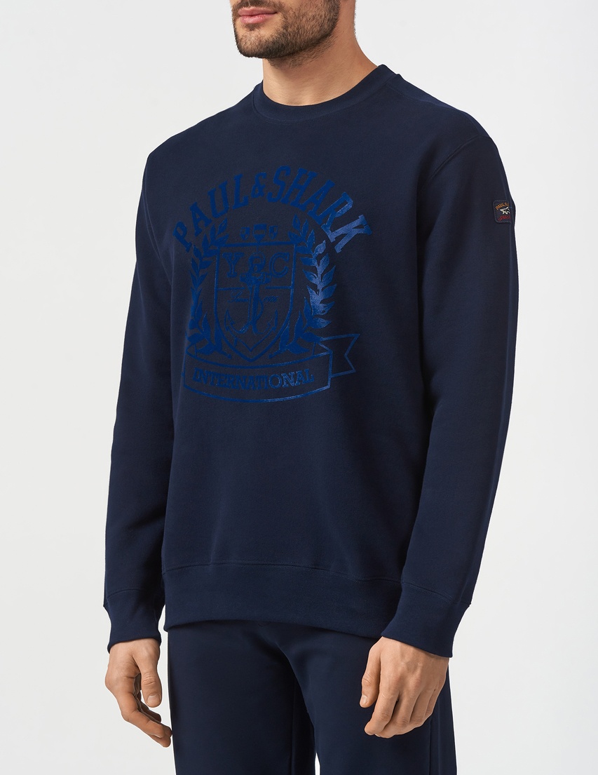 Shop Paul & Shark Round Collar Long Sleeve Sweater In Black