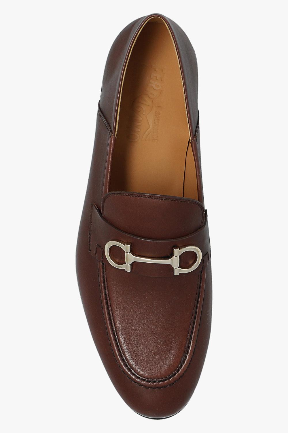 Ferragamo Block Heel Leather Loafers With Metal Detail In Black