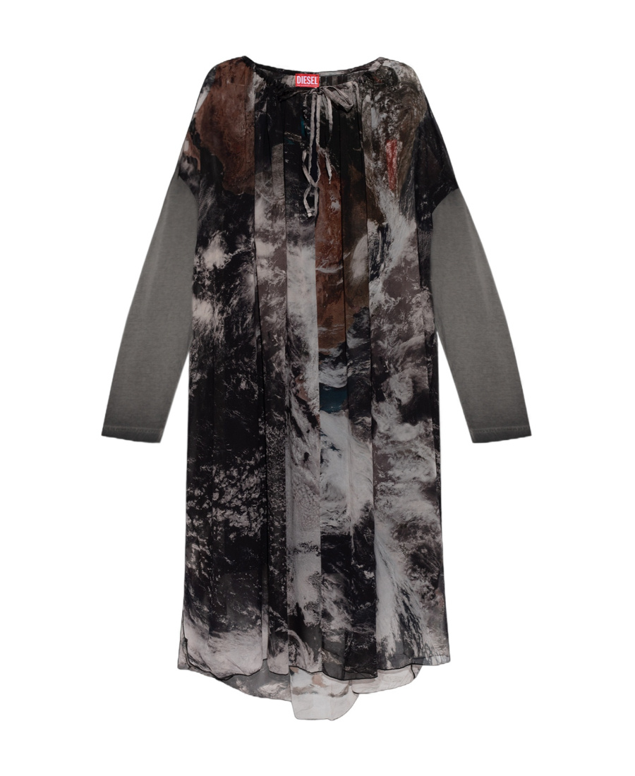 Diesel Planet-print Drawstring Midi Dress In Black