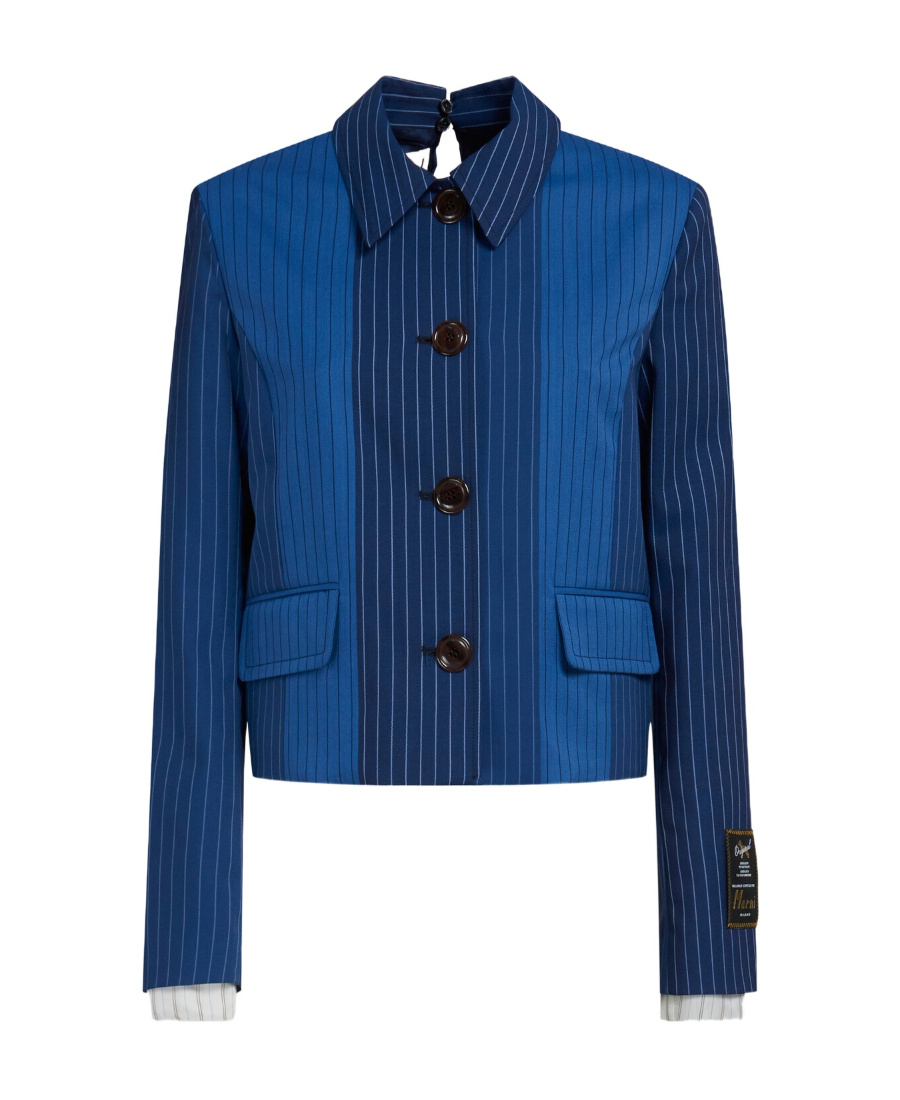 Marni Cropped Contrast Pinstripe Shirt Jacket In Blue