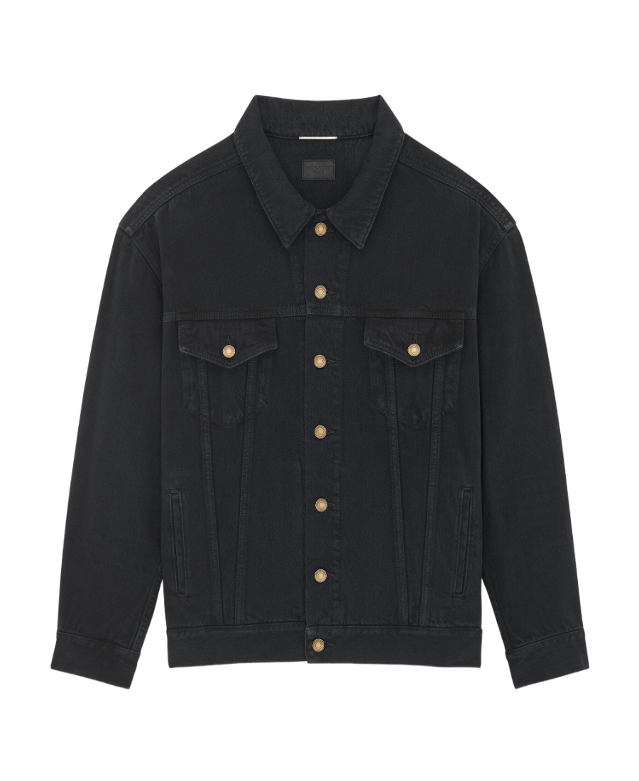 Shop Saint Laurent Oversized Jacket In Carbon Black Denim