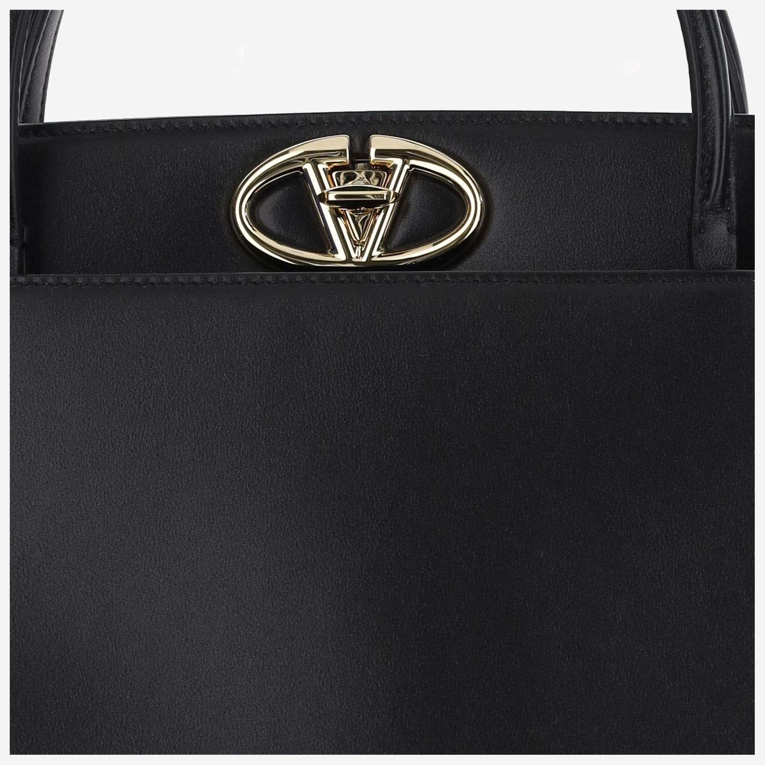 Valentino Black Small Vlogo Locker Leather Satchel In Black