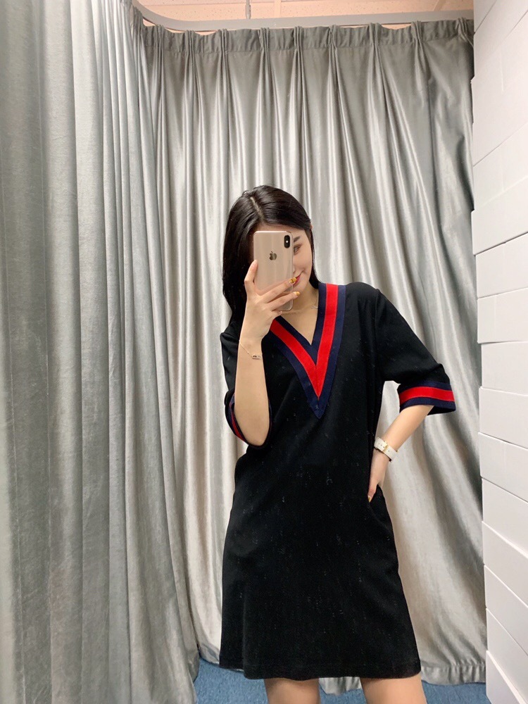 Gucci Grosgrain-trimmed Striped Dress In Black