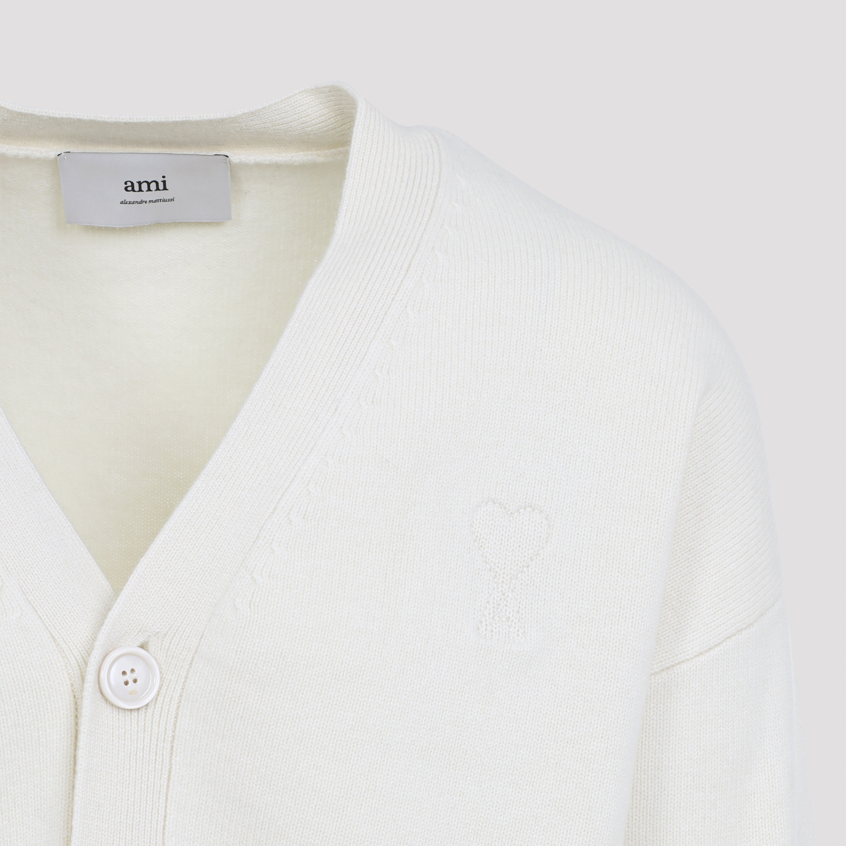 Ami Alexandre Mattiussi V-neck Cardigan With Ribbed Cuffs And Hem In White