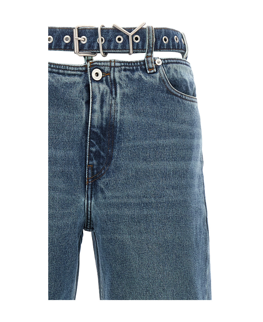 Y/project Evergreen Y Belt Wide-leg Jeans In Blue