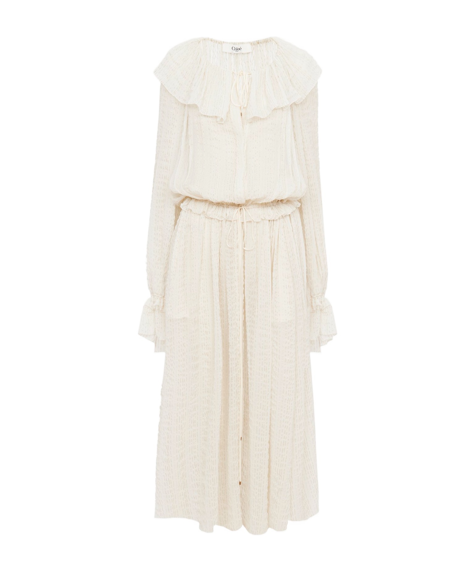 Chloé Gathered Long Dress In Silk Crêpon White Size 6 100% Silk, Pinctada Maxima, Farmed, Coo Australia In White