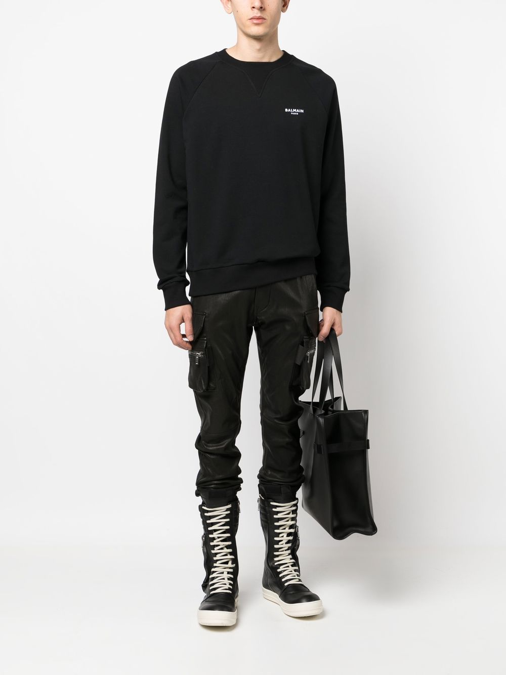 Shop Balmain Logo-print Crew-neck Sweatshirt In Black