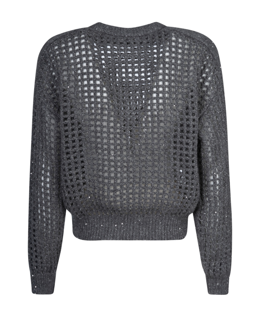 Brunello Cucinelli Pointelle-knit Long-sleeve Jumper In Black