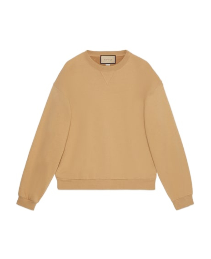 Gucci Camel-coloured Cotton Sweatshirt With Web Ribbon In Nude