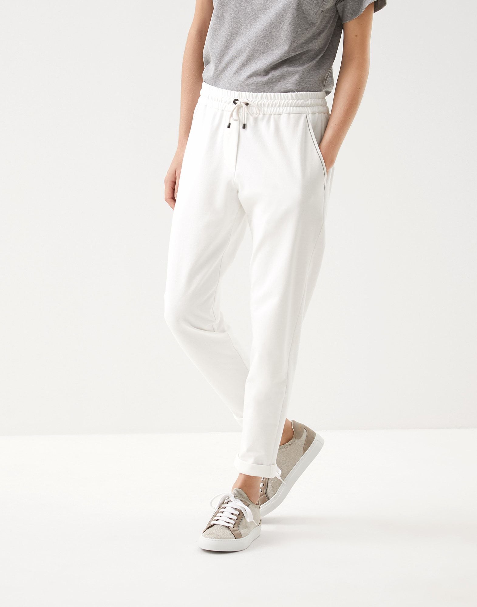 BRUNELLO CUCINELLI BRUNELLO CUCINELLI MONILI BEAD-EMBELLISHED DRAWSTRING TRACK PANTS