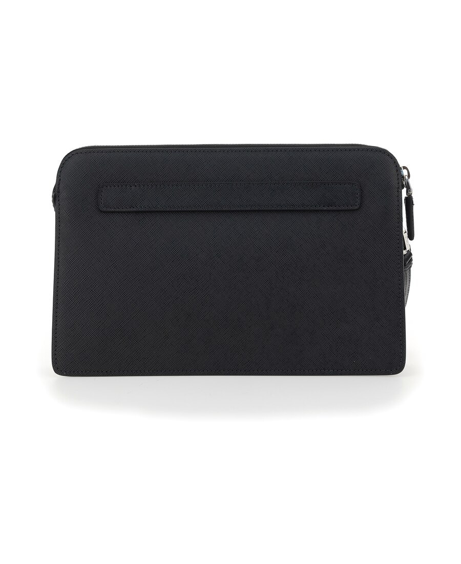 Prada Triangle Logo Leather Clutch Bag In Black