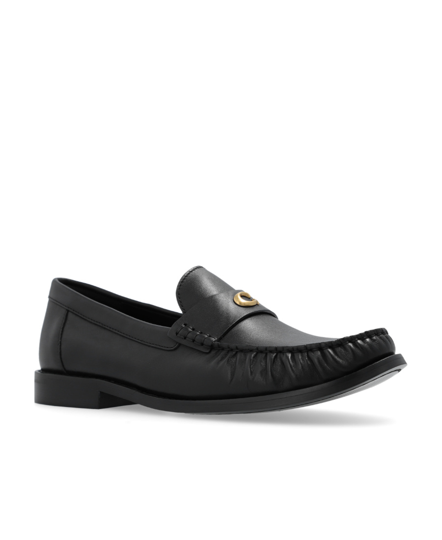 Shop Coach Logo-plaque Leather Loafers In Black