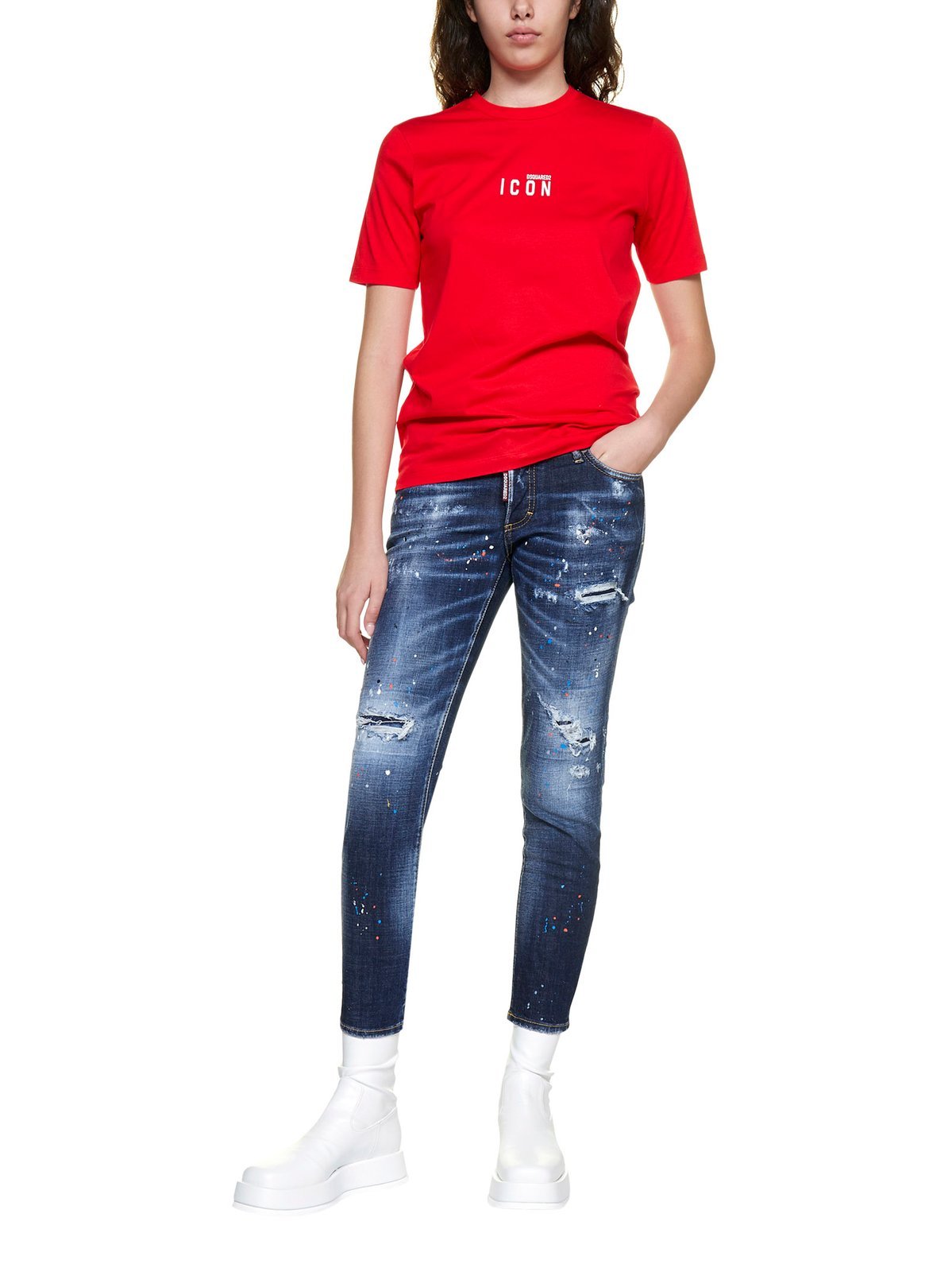 Dsquared2 Blue Cropped Distressed Denim Jeans In Blue
