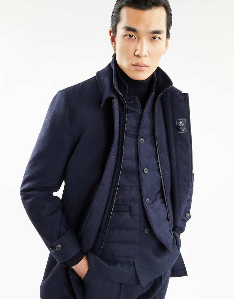 Fay Long-sleeved Coat In Blue