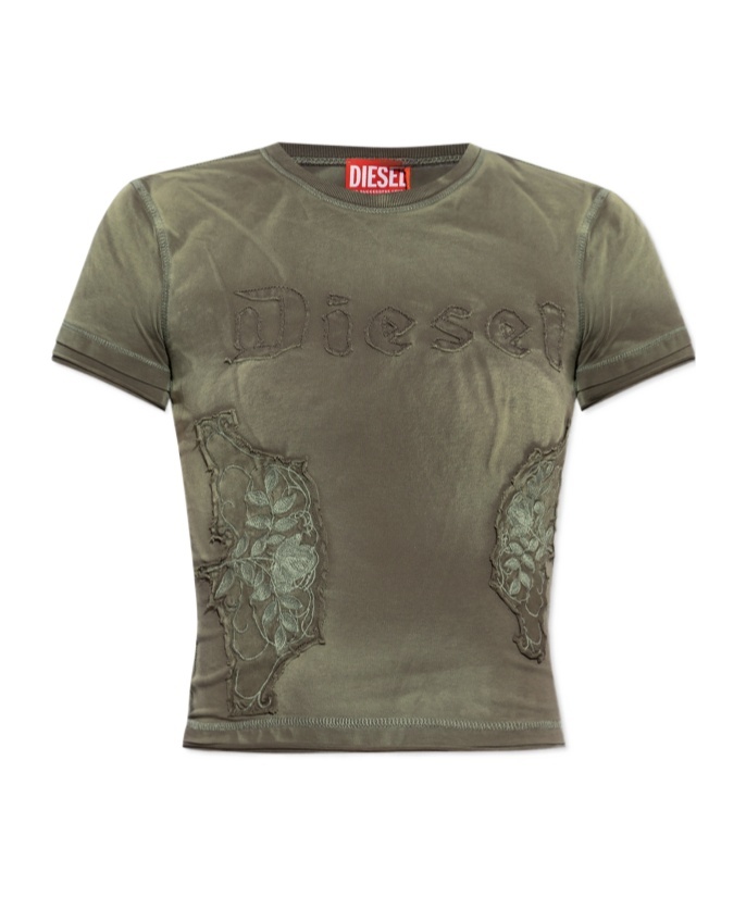 Diesel T-uncut Appliqué Faded T-shirt In Green